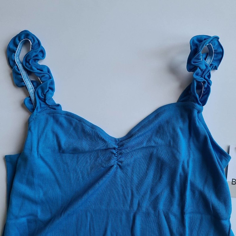 BP Blue Ribbed Tank Top Ruffle straps - Picture 2 of 4